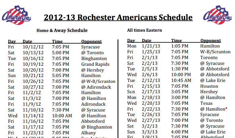 Amerks 2012-2013 Schedule by some Numbers and Highlights